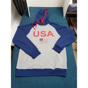 Mitre Mens Blue Long Sleeve Hoodie Sweater Sz Medium 100% Polyester USA America